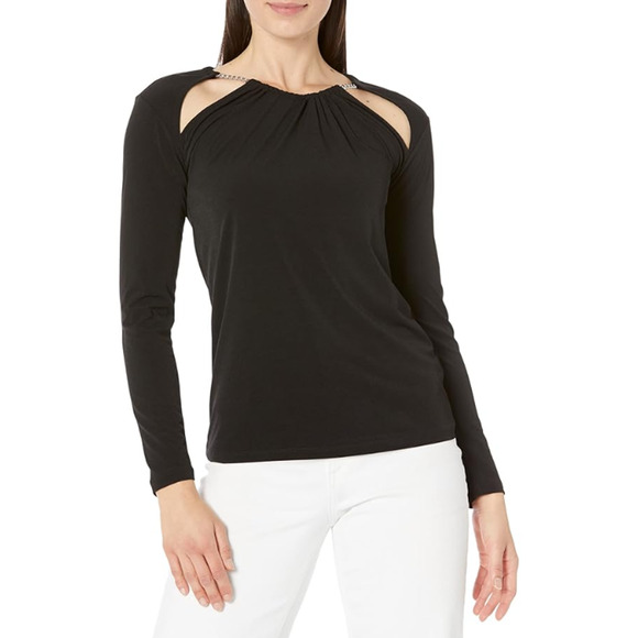 Michael Kors Womens Solid Chain Cutout Top Black Size M 12225 - Picture 1 of 2